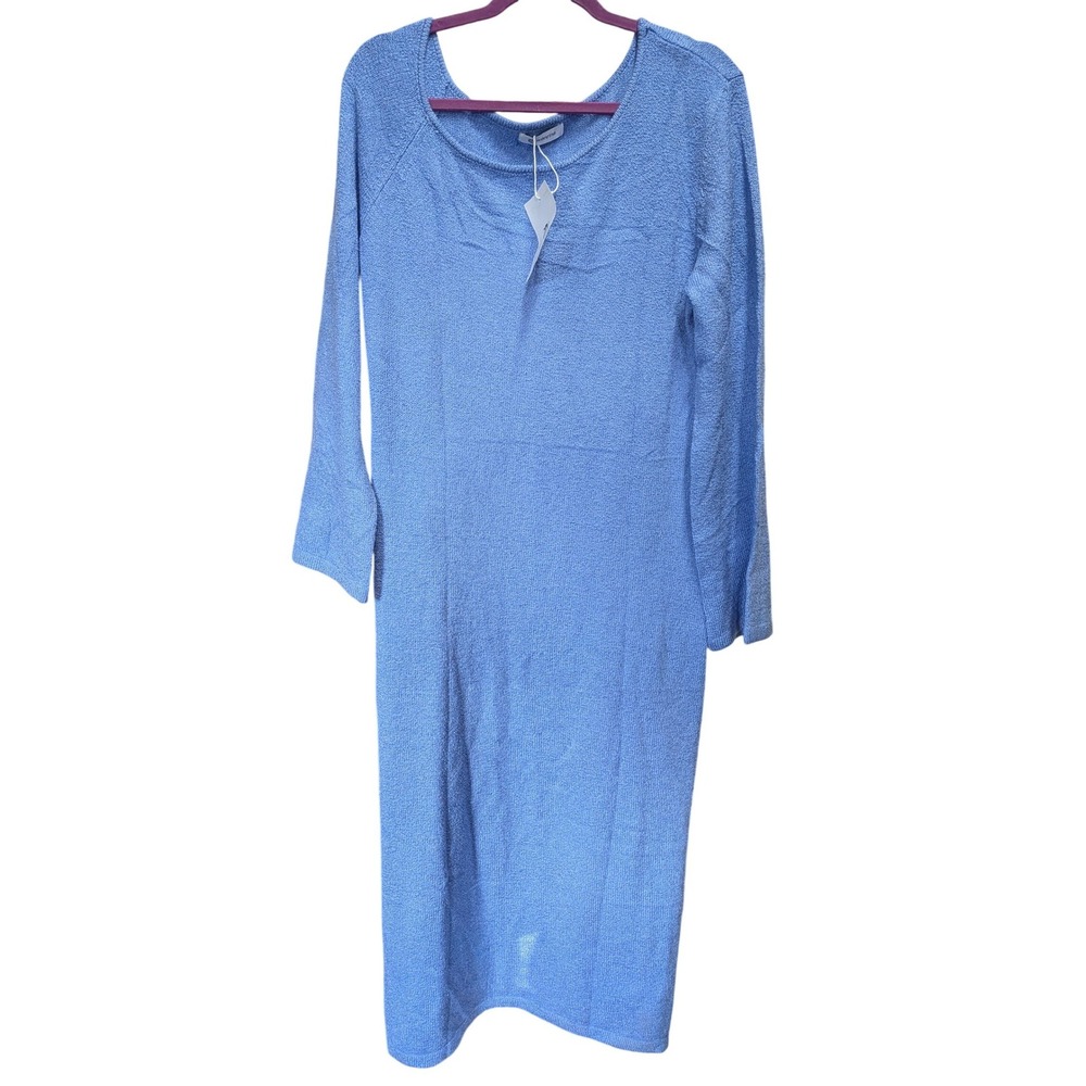 Mango Womens Blue Textured Boucle Knit Long Sleeve Midi Dress H2F751‎ Size Large